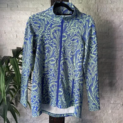 Chaqueta Activa J. McLaughlin Verde Azul “Billie” Cremallera Completa Poliéster Spandex Pequeña Foto 1 de 4