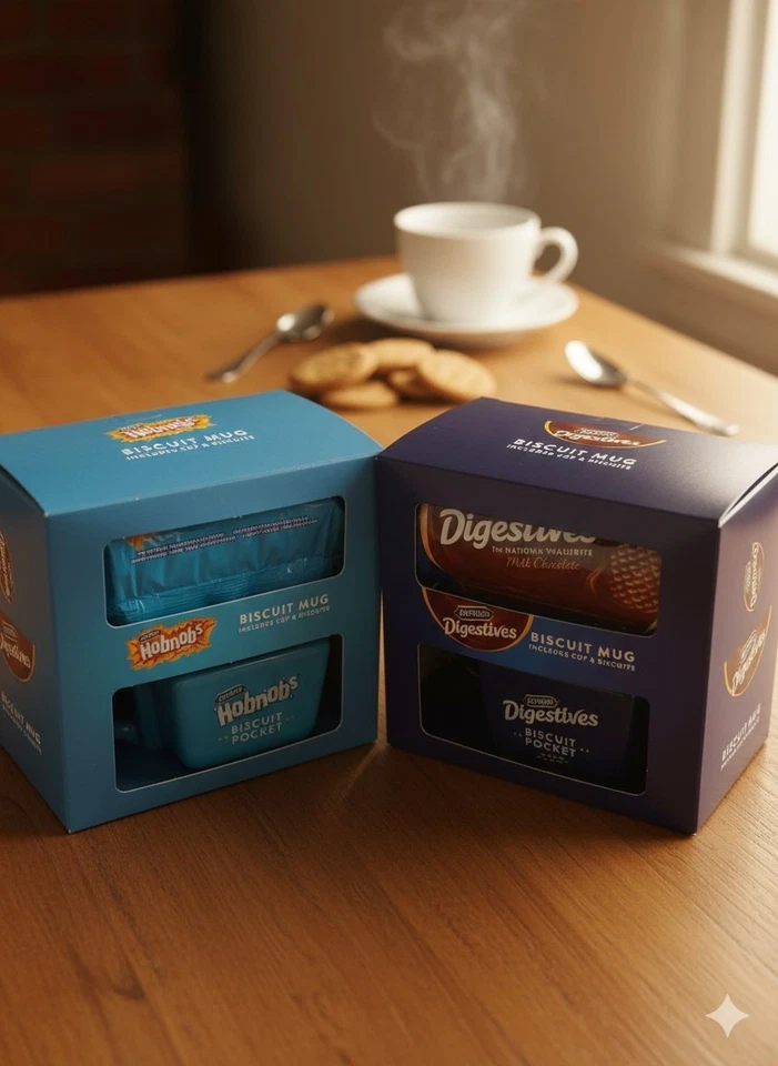 DIVAS WORLD McVitie’s Biscuit Mug Gift Set Digestives or Hobnobs Cup with Biscuits Boxed