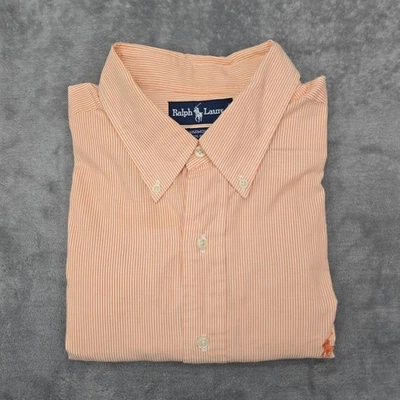 Camisa Ralph Lauren Para Hombre 17.5 XL Naranja Blanco Rayas Yarmouth Algodón Abotonado Foto 1 de 4