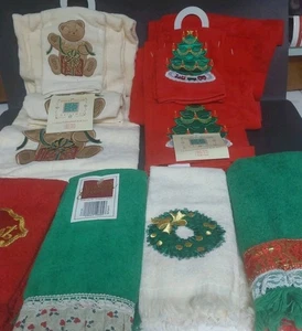 Ashley Taylor Christmas 3 Piece Embroidered Bath (2) Sets & Assorted Hand Towels - Picture 1 of 6