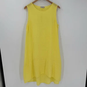 Terzo Millennio Yellow 100% Linen Italy Sleeveless Midi Eyelet Hem Dress Medium - Picture 1 of 9