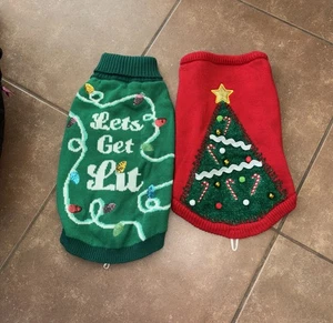 2 Dog Christmas Sweater Tree Red Green Large Bells Winter by Merry & Bright - Picture 1 of 9