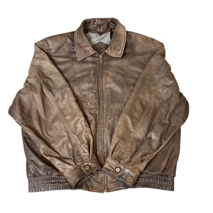 Herren Lederjacke groß braun gefüttert Kragen durchgehender Reißverschluss elastischer Saum - Bild 1 von 4