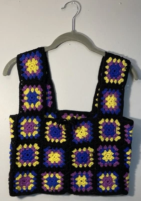 Chaleco sin mangas cuadrado abuela ganchillo a mano vintage años 70 para mujer camisa boho moda Foto 1 de 3