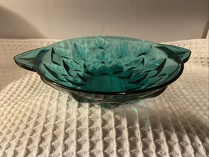 Vintage 6” Teal Green Cut Glass Candy/Bowl with Triangle Handles - Picture 1 of 2