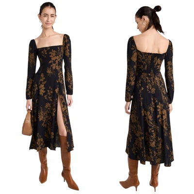 REFORMATION Sigmund Dress Size 6 Black Brown Floral Print Long Sleeve Midi - Image 1 of 4