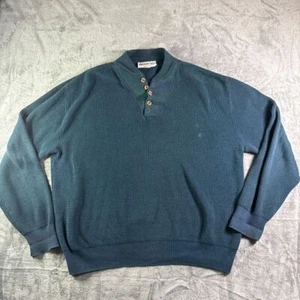 Vintage Northern Isles Henley Pullover Rippstrickpullover Knopfleiste türkis blau XL - Bild 1 von 7