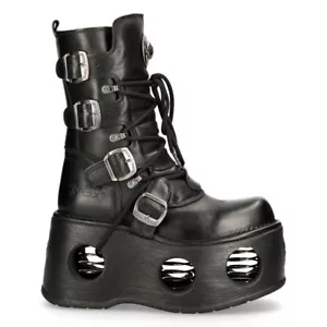 Neu Rock Boots 373-S2 Unisex Metallic Schwarz Leder Plattform Gothic Neptuno Space - Bild 1 von 8