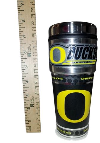 Oregon Ducks Silver/Black Premium Stainless Steel Logo Travel Mug/Tumbler Cover