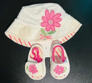 First Impressions Infant Girls Terry Bucket Hat Sandal Set White Pink 3-6 M NWT - Picture 1 of 3