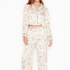 Victorias Secret 2 Pc Cropped Satin Pajamas XL Long White Constellation Print