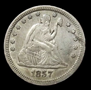 1857 SILVER USA SEATED LIBERTY QUARTER XF COIN - Picture 1 of 2