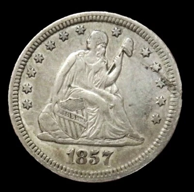 1857 SILVER USA SEATED LIBERTY QUARTER XF COIN - Image 1 of 2