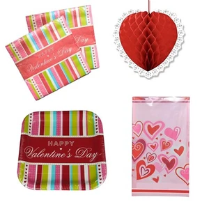 VALENTINE'S DAY LOVE HEART HANGING DECORATIONS TABLECLOTH NAPKINS PARTYWARE - Picture 1 of 19