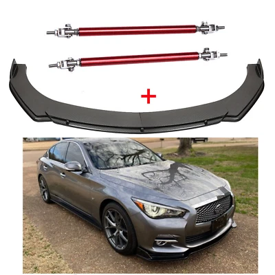 Carbon Fiber Front Bumper Spoiler Splitter Strut Rods For Infiniti G37 G35 Foto 1 de 4
