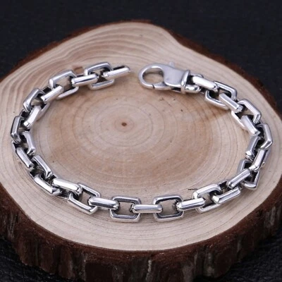 Solid 925 Sterling Silver Chain 7mm Square Cable Link Bracelet 25-26g/7.8inch - Image 1 of 4