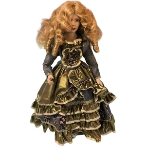 Camelot Porcelain Doll Blond Sausage Curls Green Layered Dress Floral Accent 24" - Picture 1 of 3