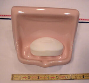 Vintage *Corallin Pink* Glossy Ceramic Soap Dish for tub or shower,  NOS  Mint