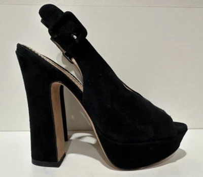 Jean Michel Cazabat женщин sz 7,5/37,5 черная замша платформа слинга пряжка каблук - Изображение 1 из 4