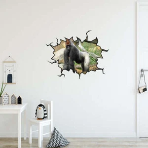 Gorilla Wall Crack Decal Peel & Stick Silverback Gorilla Wall Art Decor VWAQ - W - Picture 1 of 6