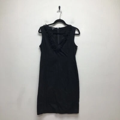 Talbots Womens Sheath Dress Black Stretch Notch Neck Sleeveless Ruffle Mini 10 - Image 1 of 4