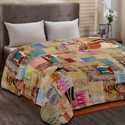 Boho patchwork quilt bed cover kantha coverlet handmade quilts hippie blanket - Image 1 of 2