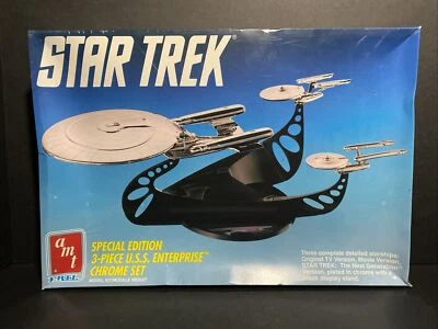 AMT/ ERTL Star Trek USS Enterprise 3 Piece Chrome Model Set # 6005 New Sealed - Image 1 of 4