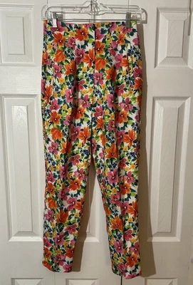 Zara Multicolor Floral Print High Waist Straight Tapered Ankle Pants S 26x26 - Image 1 of 4