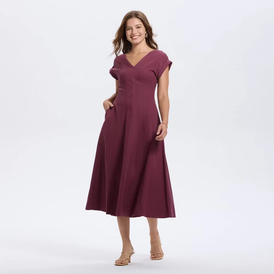 Women's Short Sleeve V-Neck Midi A-Line Dress - A New Day - Image 1 of 1