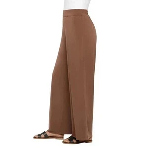 Three Dots Women's Wide-Leg Pull-On Pants, Brown, Size Large - Picture 1 of 4
