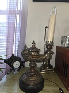 Vintage Bronze Aladdin Style Electric Accent Table Lamp - Picture 1 of 22