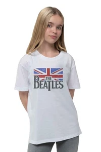 The Beatles Kids T Shirt Logo & Vintage Flag new Official White Ages 3-14 yrs - Picture 1 of 4