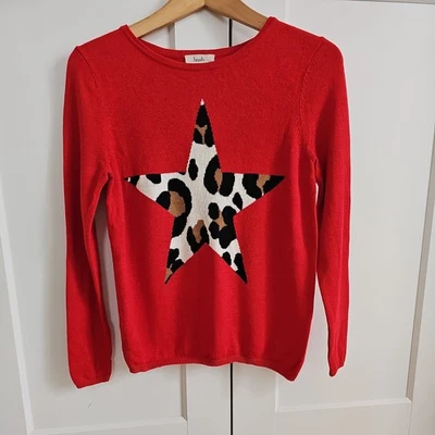 Hush Womens Jumper Red XS Animal Print Star Soft Casual Smart Tight Knit Party - Image 1 of 4