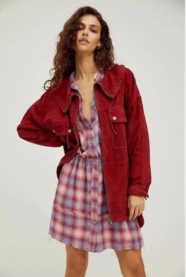 We The Free People Brooklyn Suede Jacket Size XL Raspberry Red Slouchy - Image 1 of 4