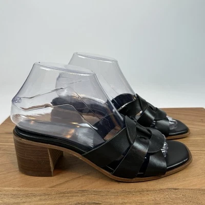 New Womens Bruno Magli Aria Black Leather Slip On Sandals Block Heels Size 7.5 M - Image 1 of 4