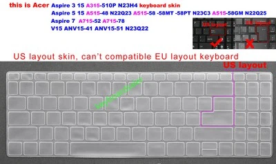 US Keyboard Skin Cover for Acer A315-510P N23H4 A515-48 N22Q23 A515-58PT N22Q25 - Image 1 of 4