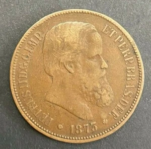 1873 Brazil 40 Reis Copper Coin     - Picture 1 of 2