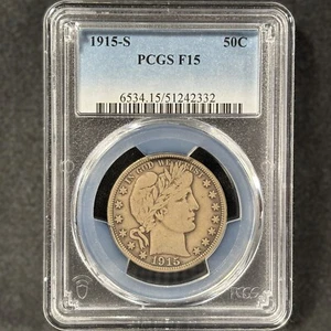 1915-S 50c Barber Half Dollar San Francisco Choice Fine PCGS F 15 - Picture 1 of 4