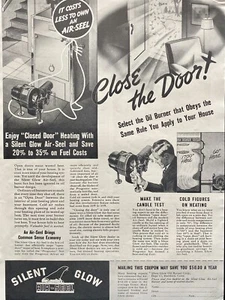 Vintage 1937 Silent Glow Oil Burner Door Air Seel Magazine Print Ad Ephemera - Picture 1 of 1