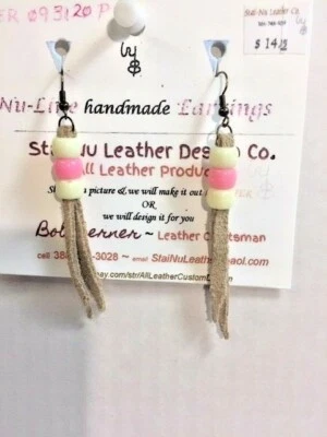 Brincos - Linha Nu - Contas e Couro - Feito à Mão na AMÉRICA......~*~[] - Imagem 1 de 2