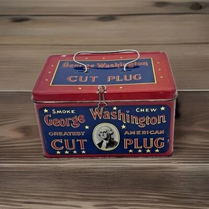 Antique George Washington Greatest American Cut Plug Tobacco Tin with Handle - Picture 1 of 11