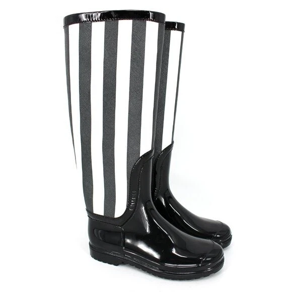Botas de lluvia Dolce & Gabbana charol a rayas goma talla 37 EE. UU. 7 D&G Italia blancas Foto 1 de 4