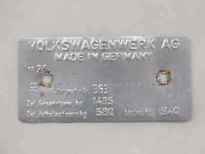 VTG OEM VIN Plate Tag Badge Type 3 Squareback 1973 Volkswagen Volkswagenwerk - Image 1 of 3