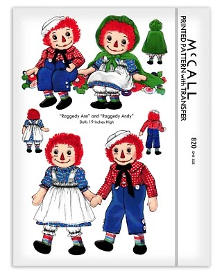 Raggedy Ann & Andy Rag Doll + Clothes Cape Dress Cloth Sewing Pattern McCALL 820 - Image 1 of 2