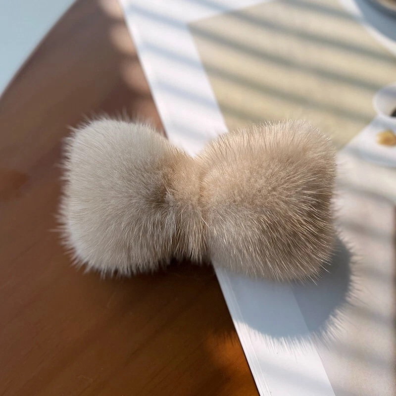 Lindo pinza para el cabello de piel de visón real para mujeres niñas horquilla moño Foto 1 de 4