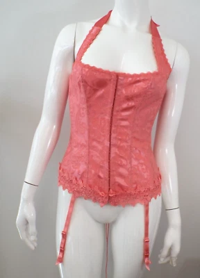 Corsé Frederick's of Hollywood Rosa Brocado Top 34 Cordones Halter Ligueros Clips Foto 1 de 4