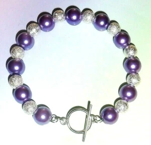 PURPLE Glass Pearl Bangle/Bracelet - BRIDE/WEDDING - Picture 1 of 3
