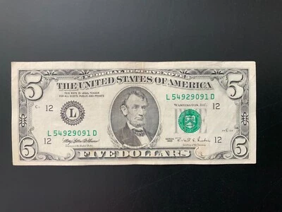 1995 $5 DOLLAR BIL L54929091D - Image 1 of 4