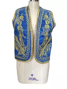 Vintage TURKISH Gold Embroidered Green Satin Vest Circa 1960s Size Small - Picture 1 of 8
