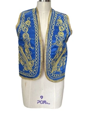 Vintage TURKISH Gold Embroidered Green Satin Vest Circa 1960s Size Small - Image 1 of 4